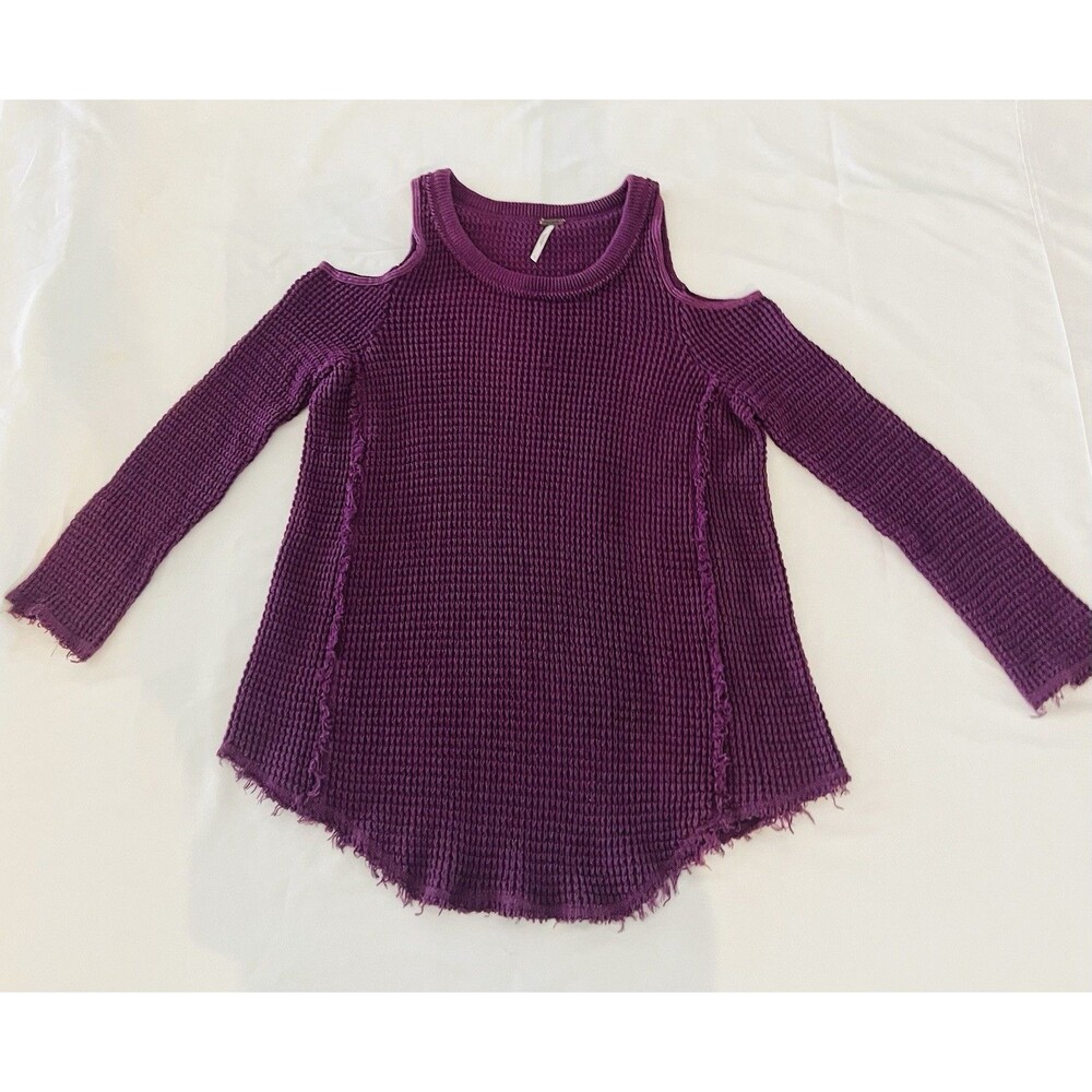 Free People Moonshine Cold Shoulder Waffle Knit Sweater Purple Berry Small Boho